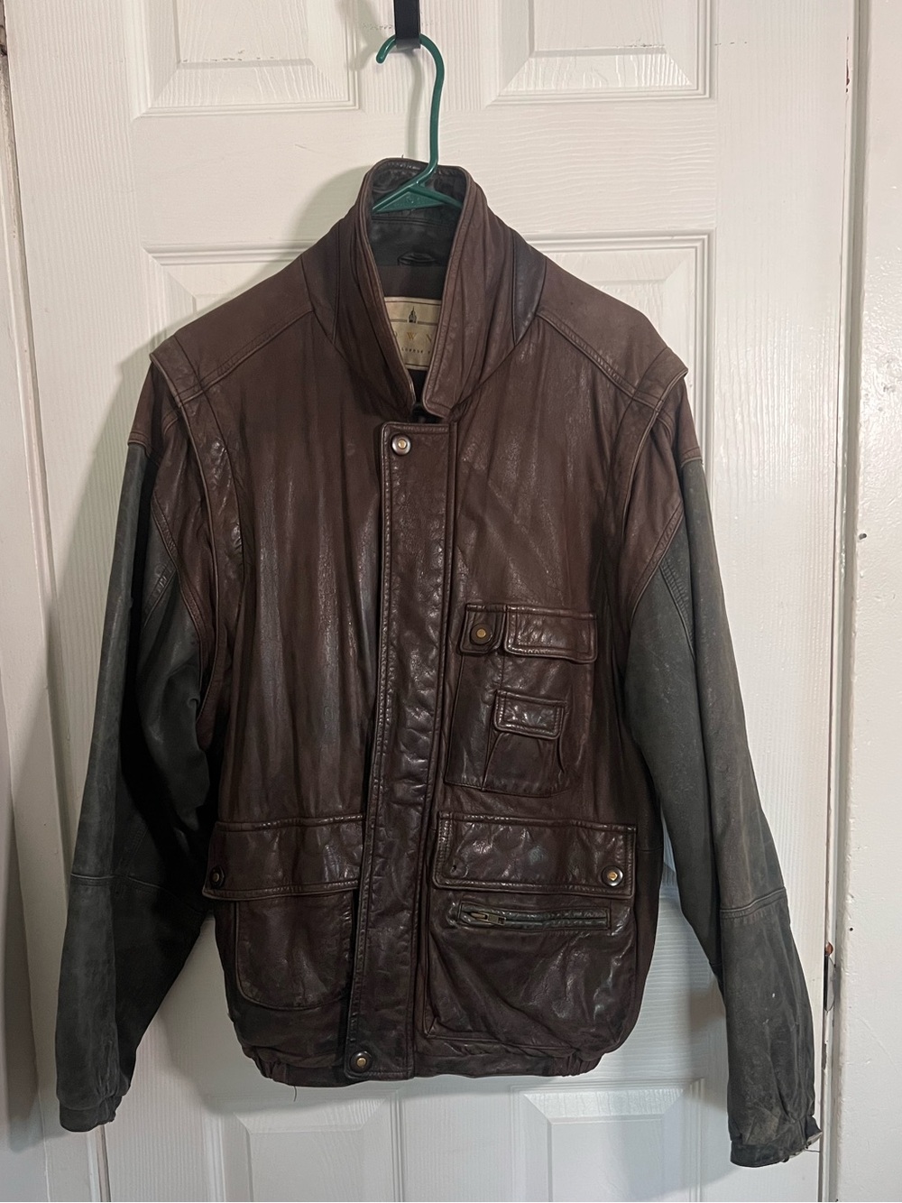 Vintage Men's Brown Leather Jacket with Gray Removable Sleeves | London Fog| M